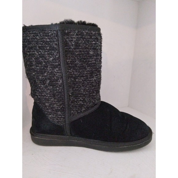 Minnetonka Black Gray Suede Sheepskin Fur Lined Boots 86510 Womens Size 8 - Picture 6 of 10
